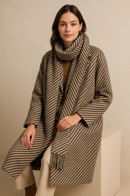 Manteau Rayé avec Écharpe