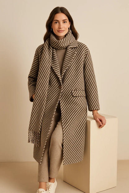 Manteau Rayé avec Écharpe