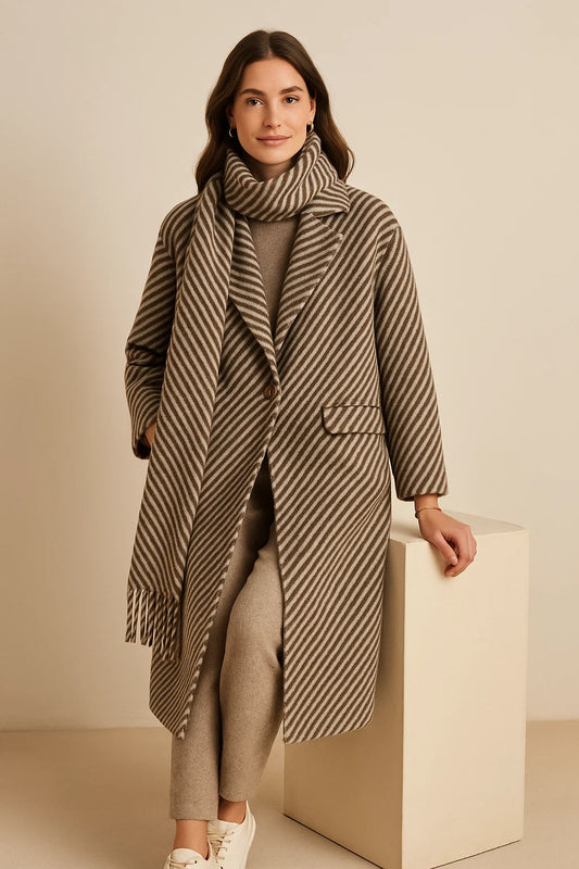 Manteau Rayé avec Écharpe