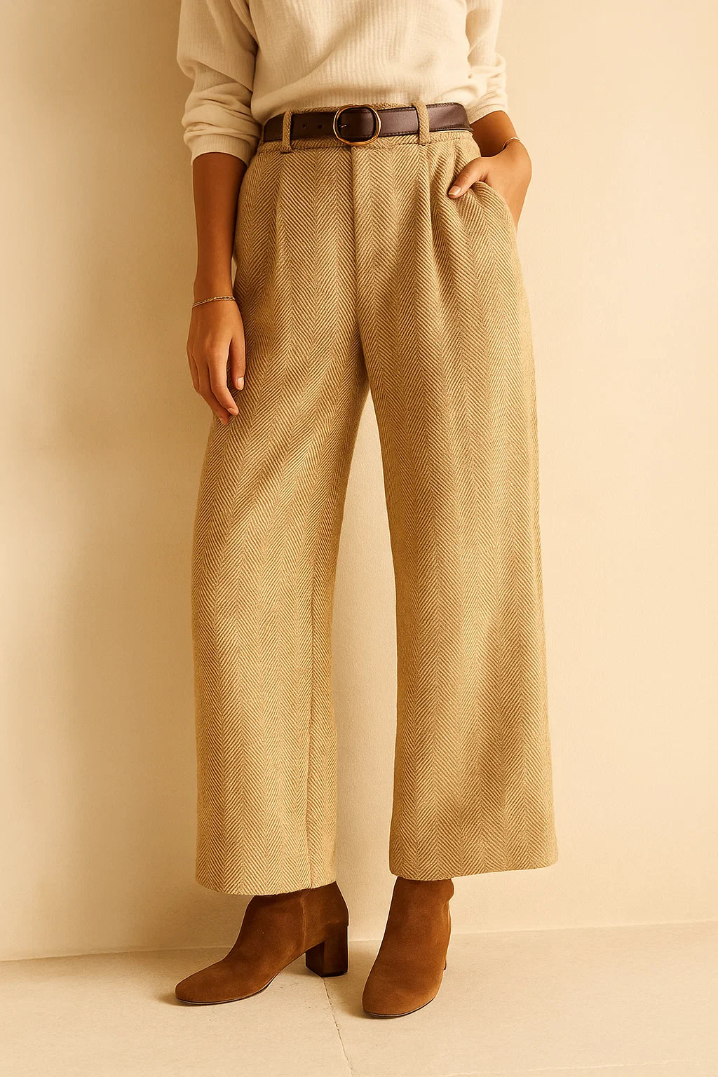 Pantalon Ceinturé Chevrons