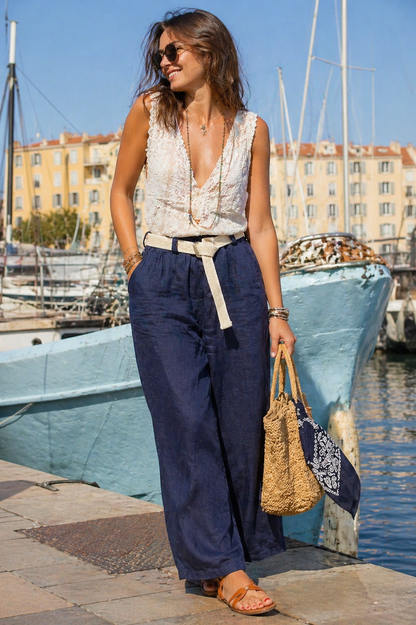 Pantalon Lin Taille Élastique