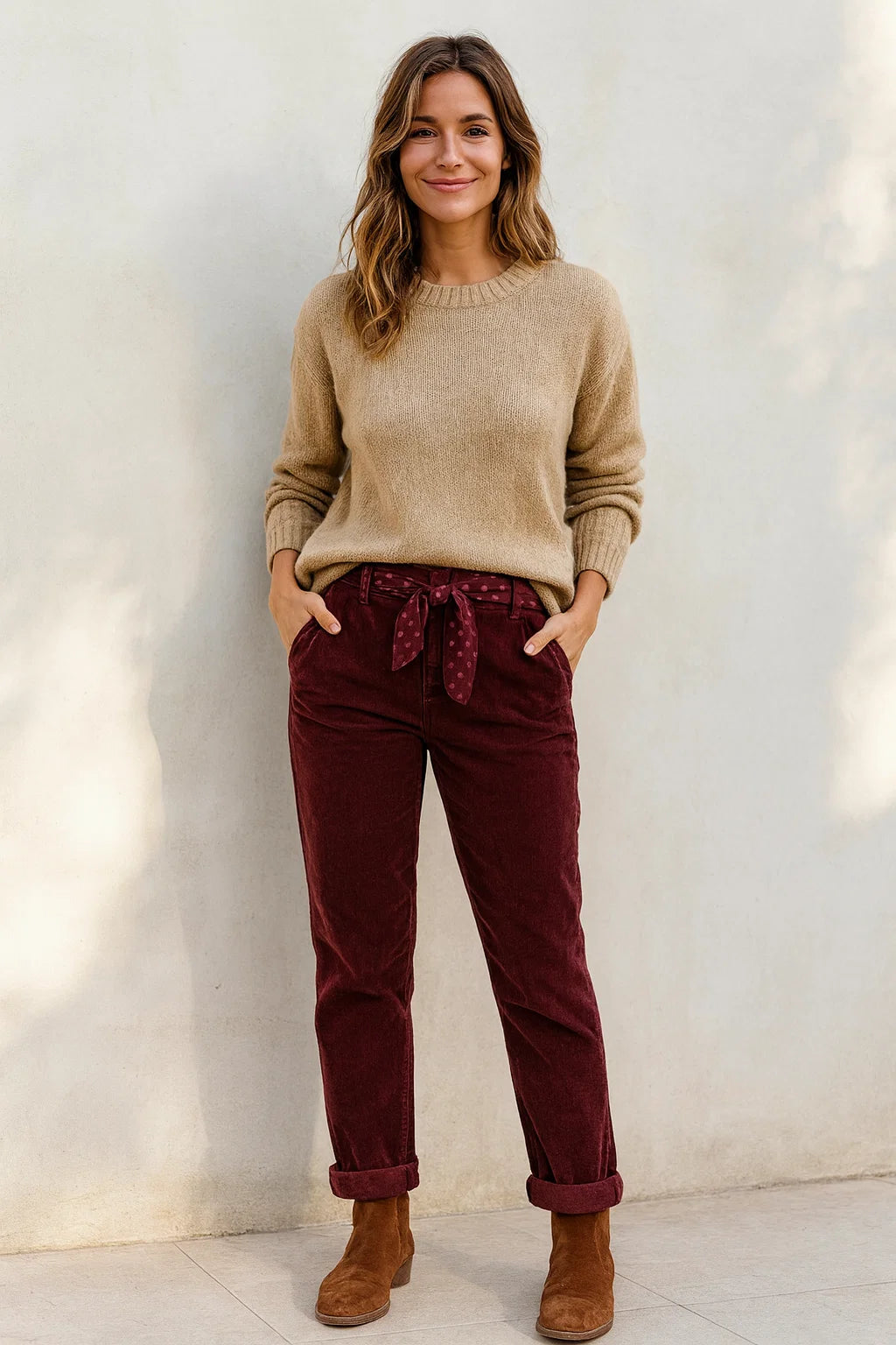 Pantalon Ceinture Foulard Pois