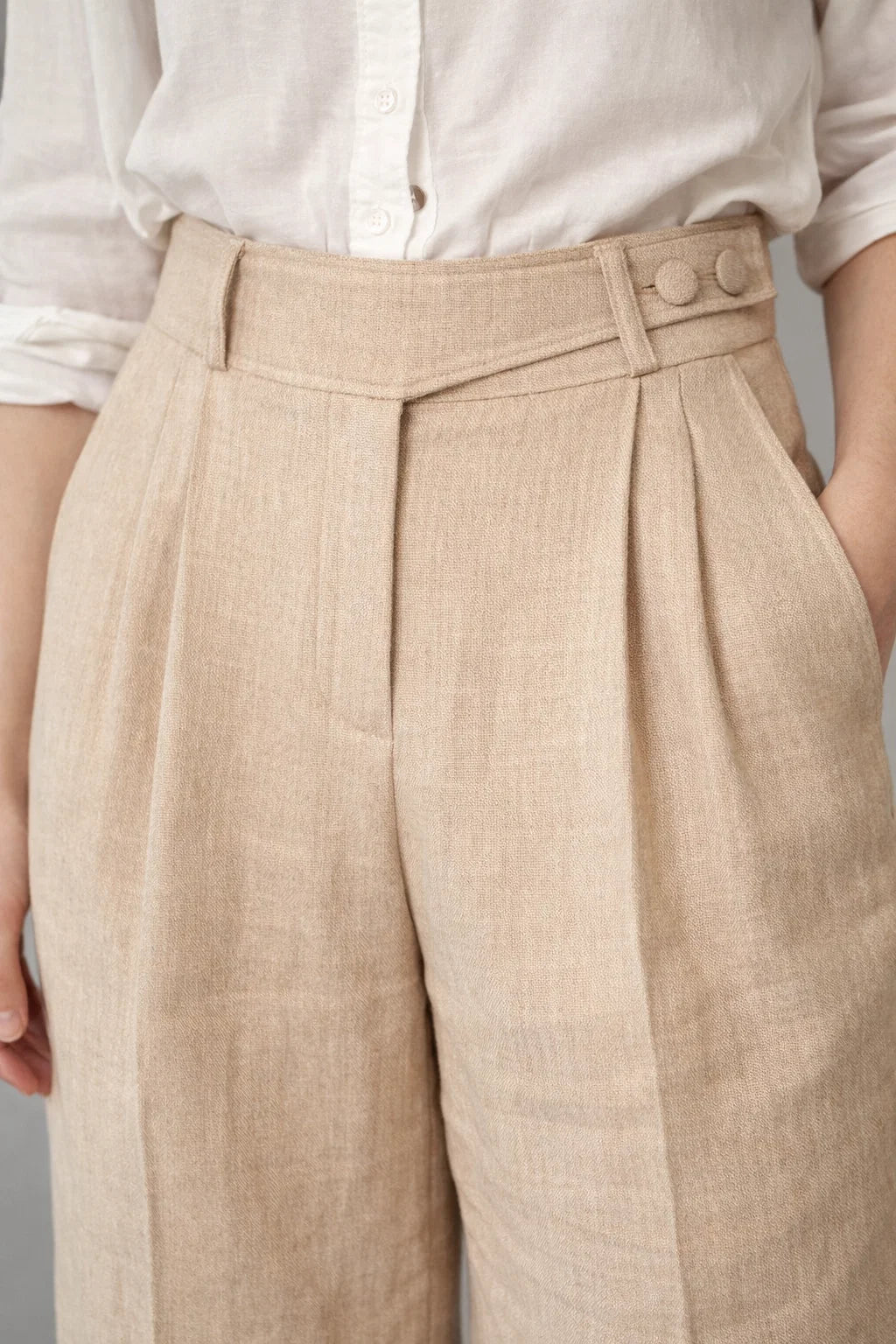 Pantalon Taille Haute Beige