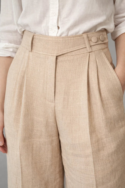 Pantalon Taille Haute Beige