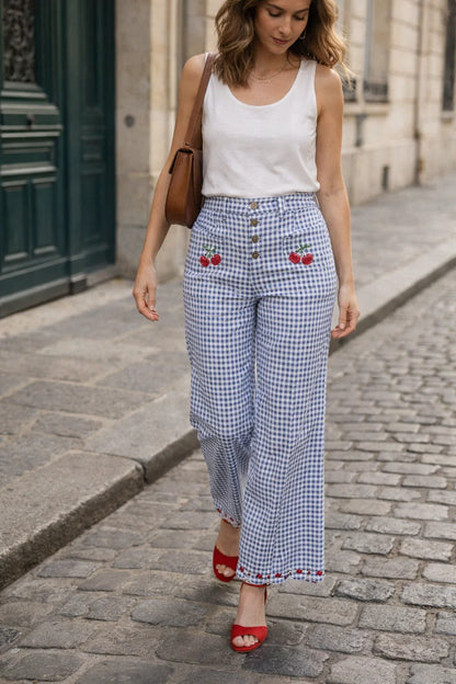 Pantalon Brodé Cerise