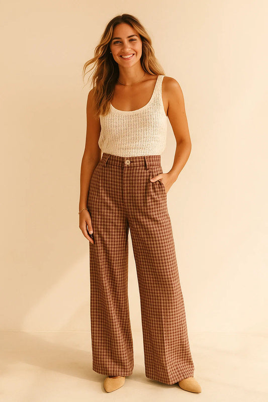 Pantalon à Carreaux Bordeaux