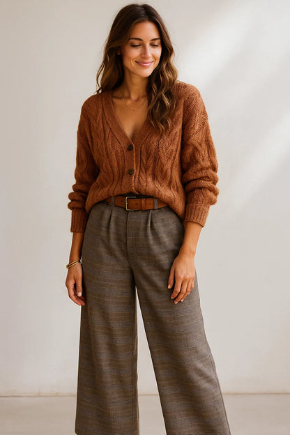 Pantalon Carreaux Taupe