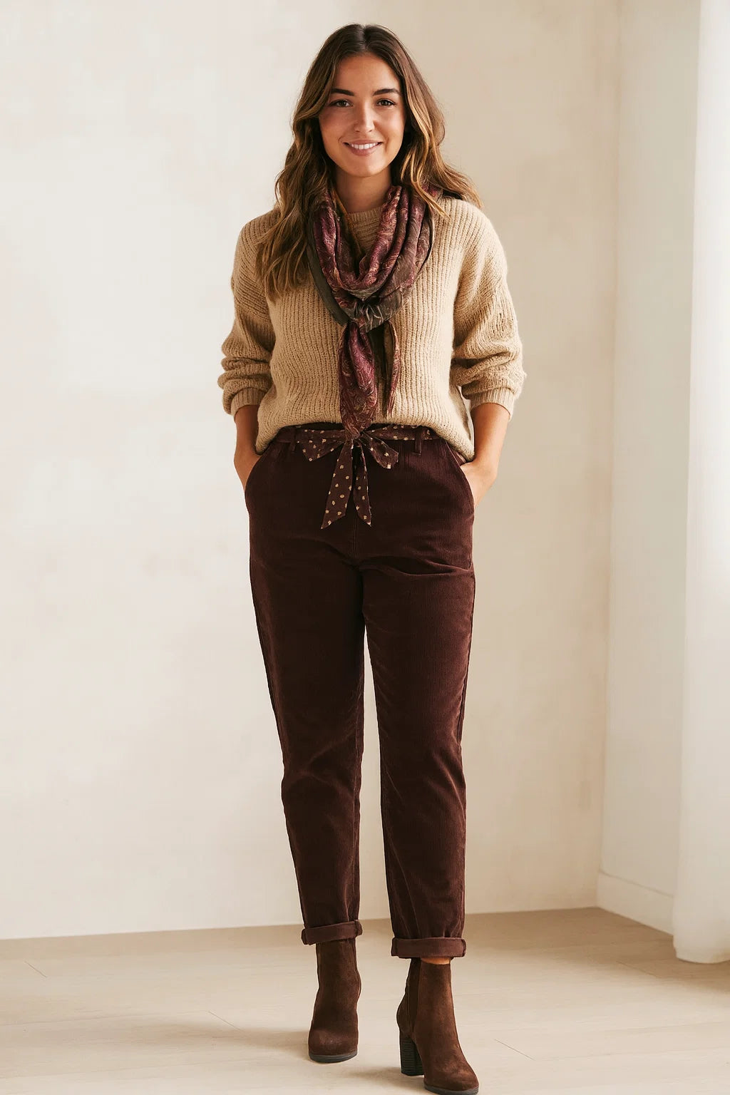 Pantalon Ceinture Foulard Pois