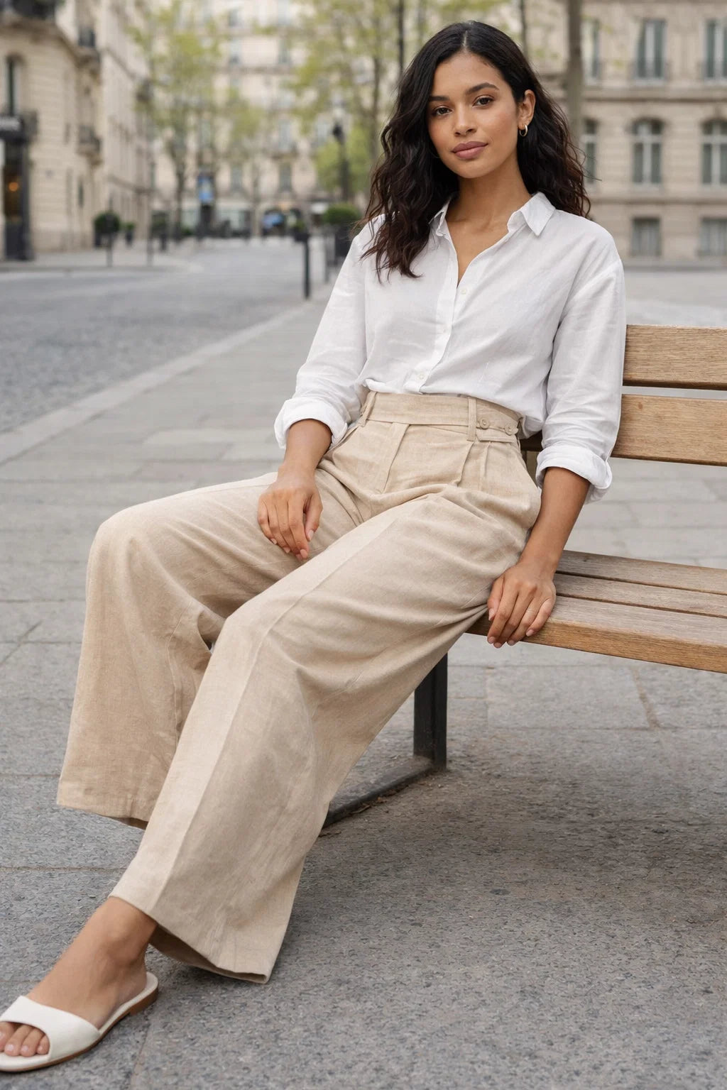 Pantalon Taille Haute Beige