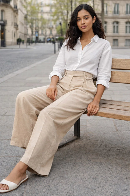 Pantalon Taille Haute Beige