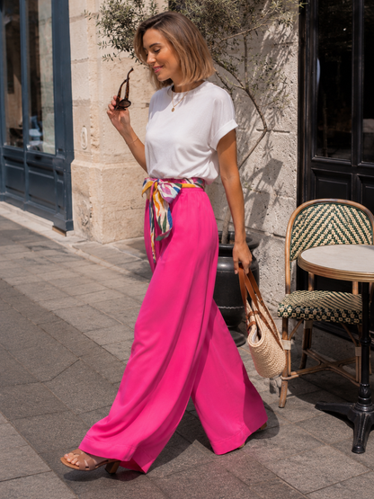 Pantalon Fluide Ceinture Imprimée