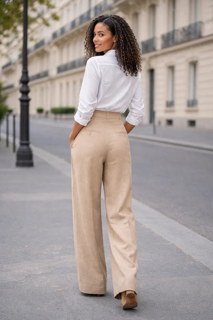 Pantalon Taille Haute Beige