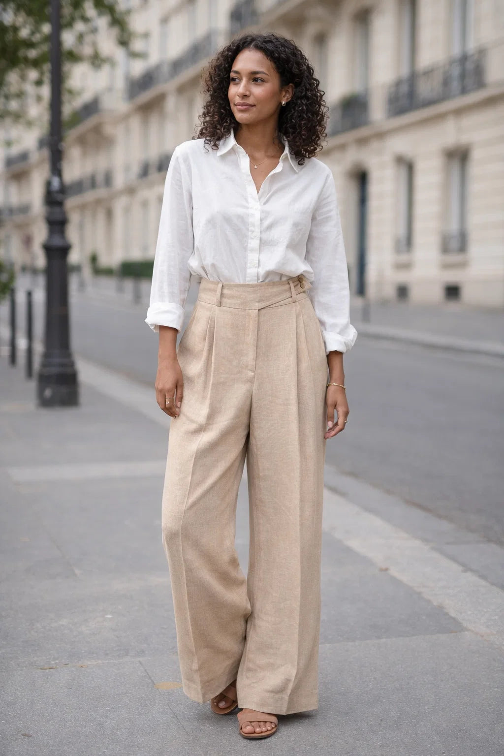 Pantalon Taille Haute Beige