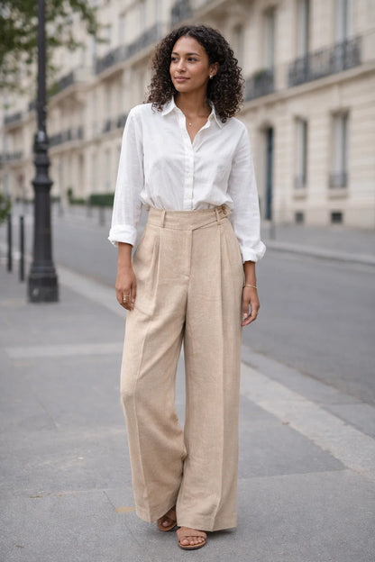 Pantalon Taille Haute Beige