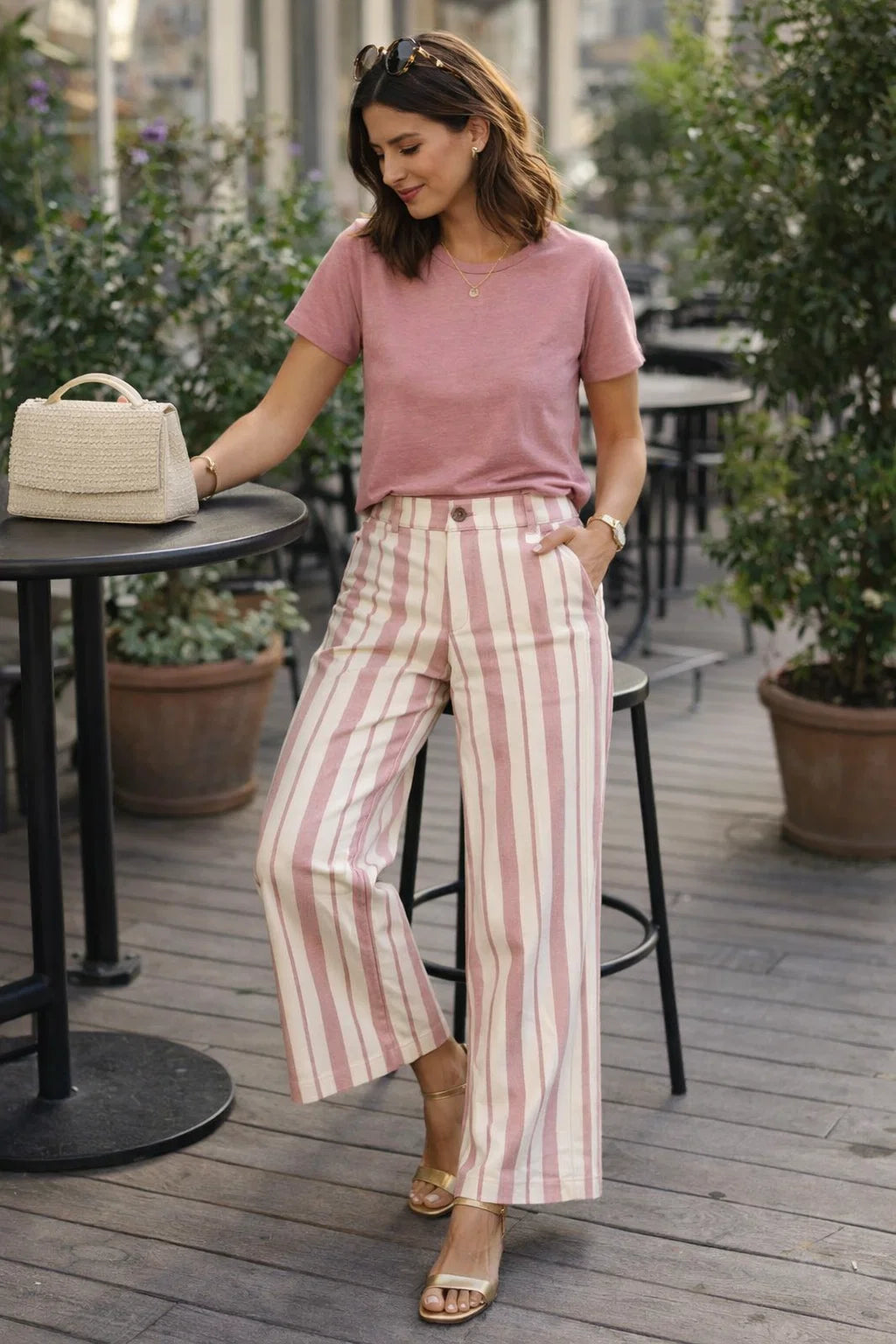 Pantalon Rayures Large