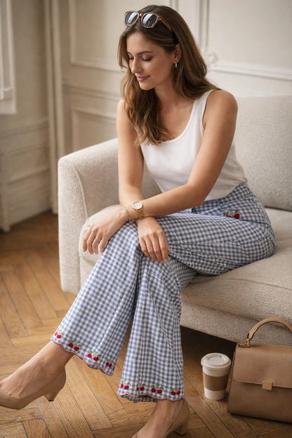 Pantalon Brodé Cerise
