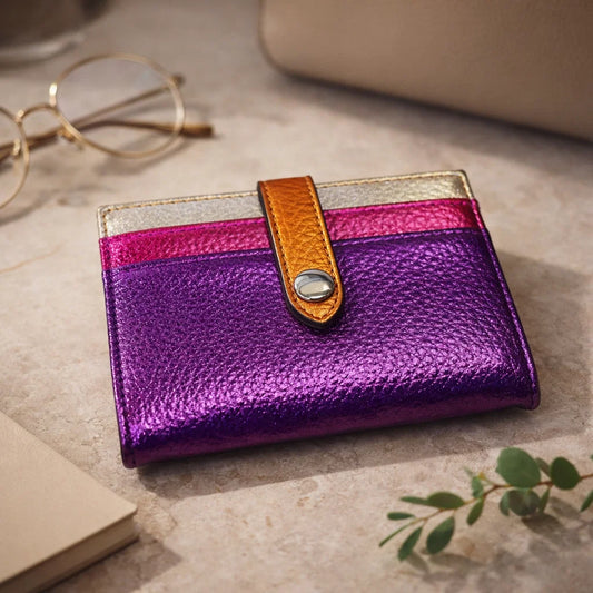 Porte-Cartes Métallisé Cuir