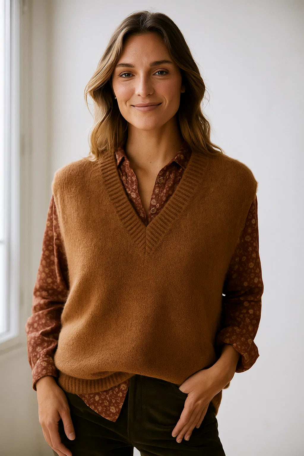 Pull sans Manches Col V Mohair