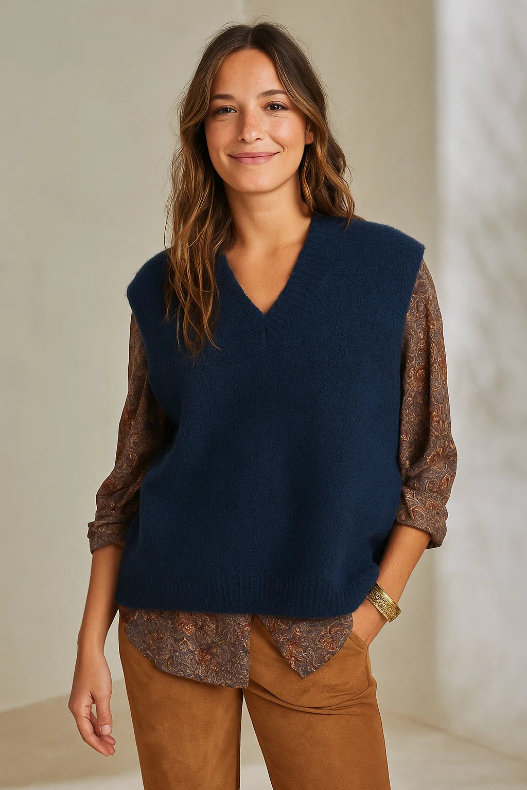 Pull sans Manches Col V Mohair