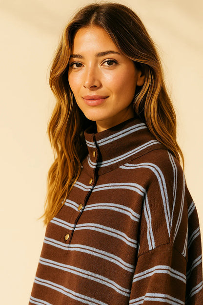 Pull Rayures Bleu Marron