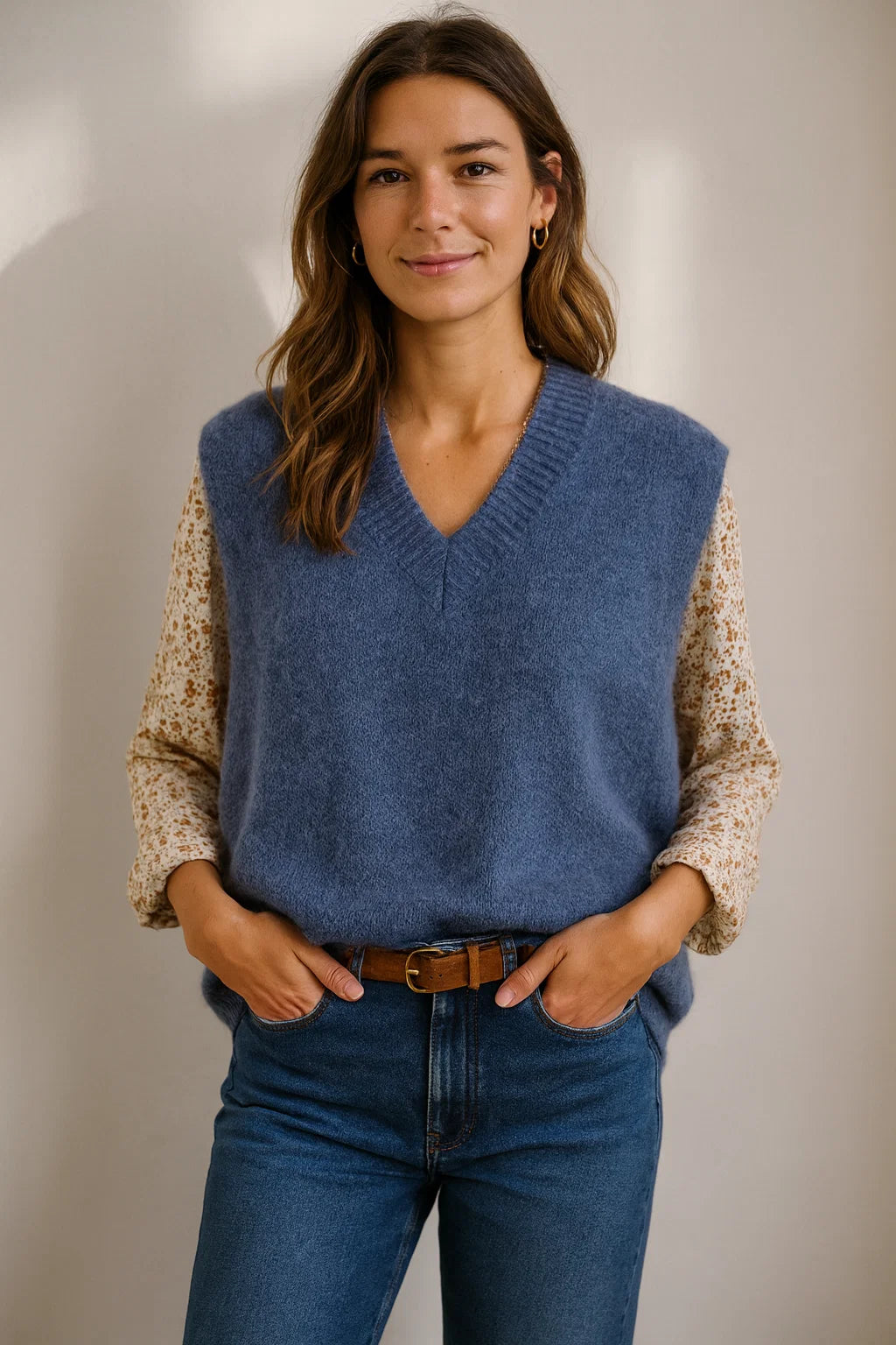 Pull sans Manches Col V Mohair