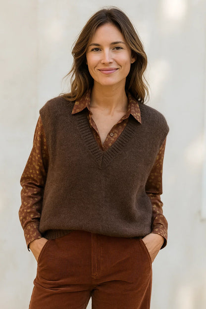 Pull sans Manches Col V Mohair