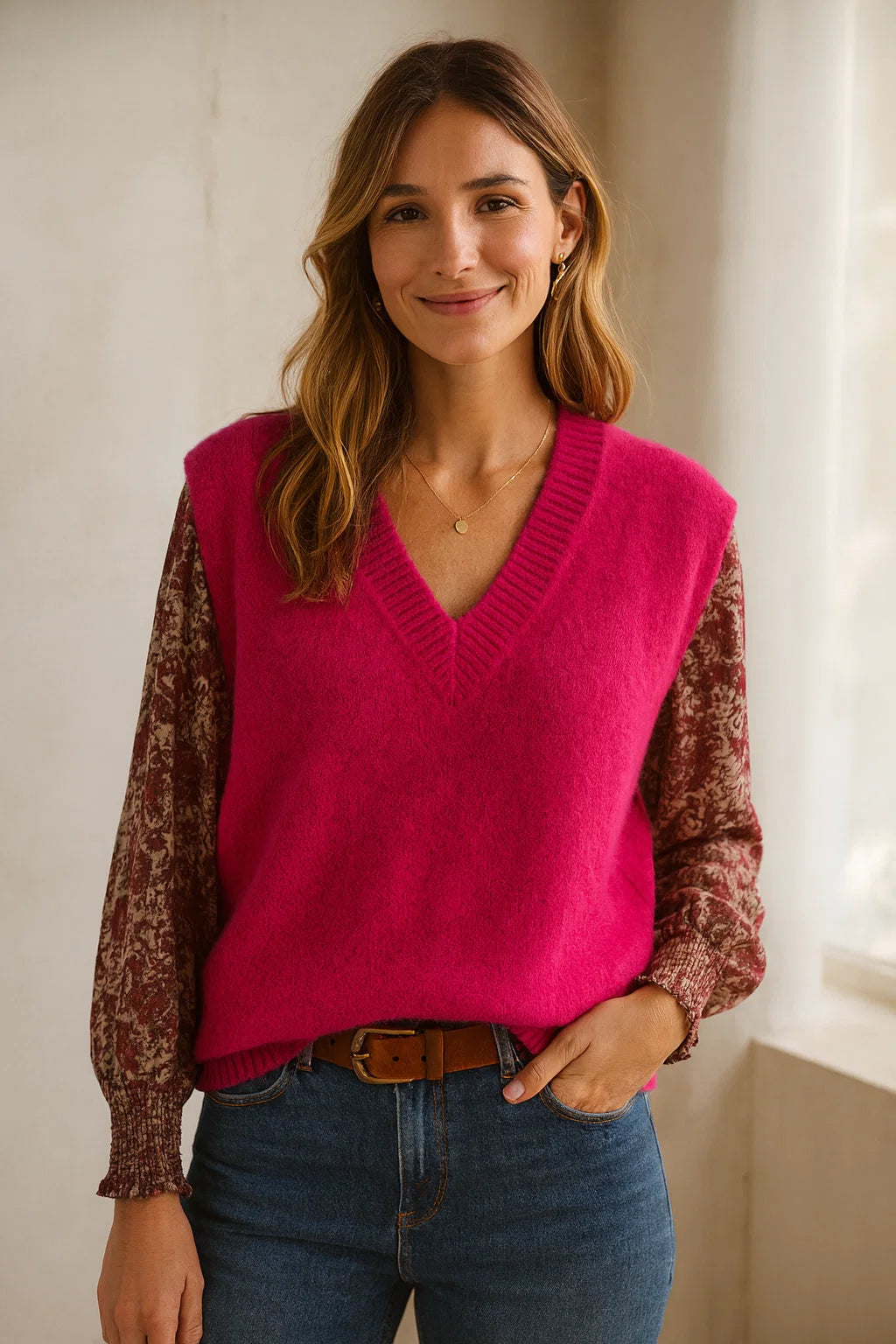 Pull sans Manches Col V Mohair