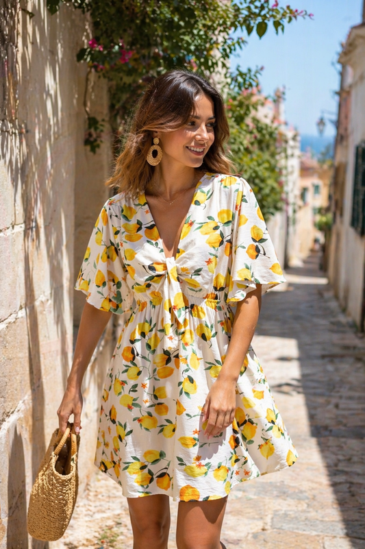 Robe Courte Imprimée Citron