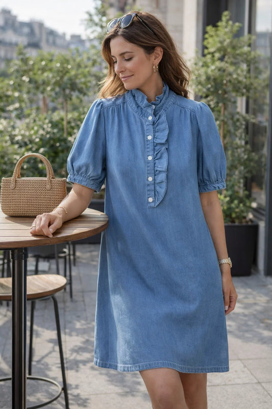Robe Denim Col Froncé