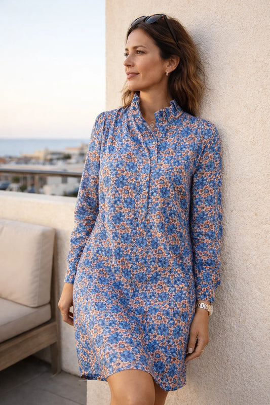 Robe Imprimée Fleurs Bleues