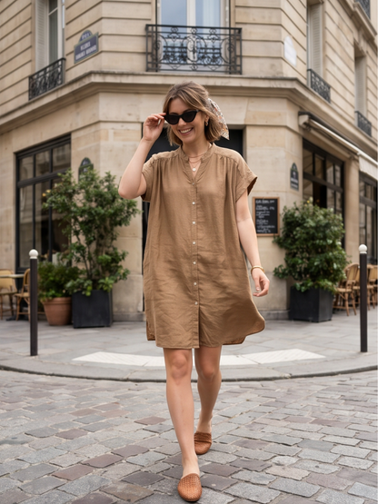 Robe Lin Mélangé Manches Courtes