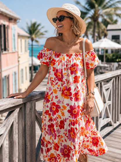 Robe Floral Épaules Dénudées
