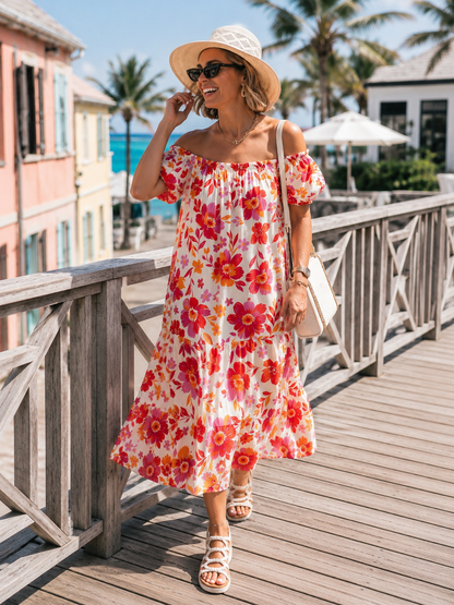 Robe Floral Épaules Dénudées