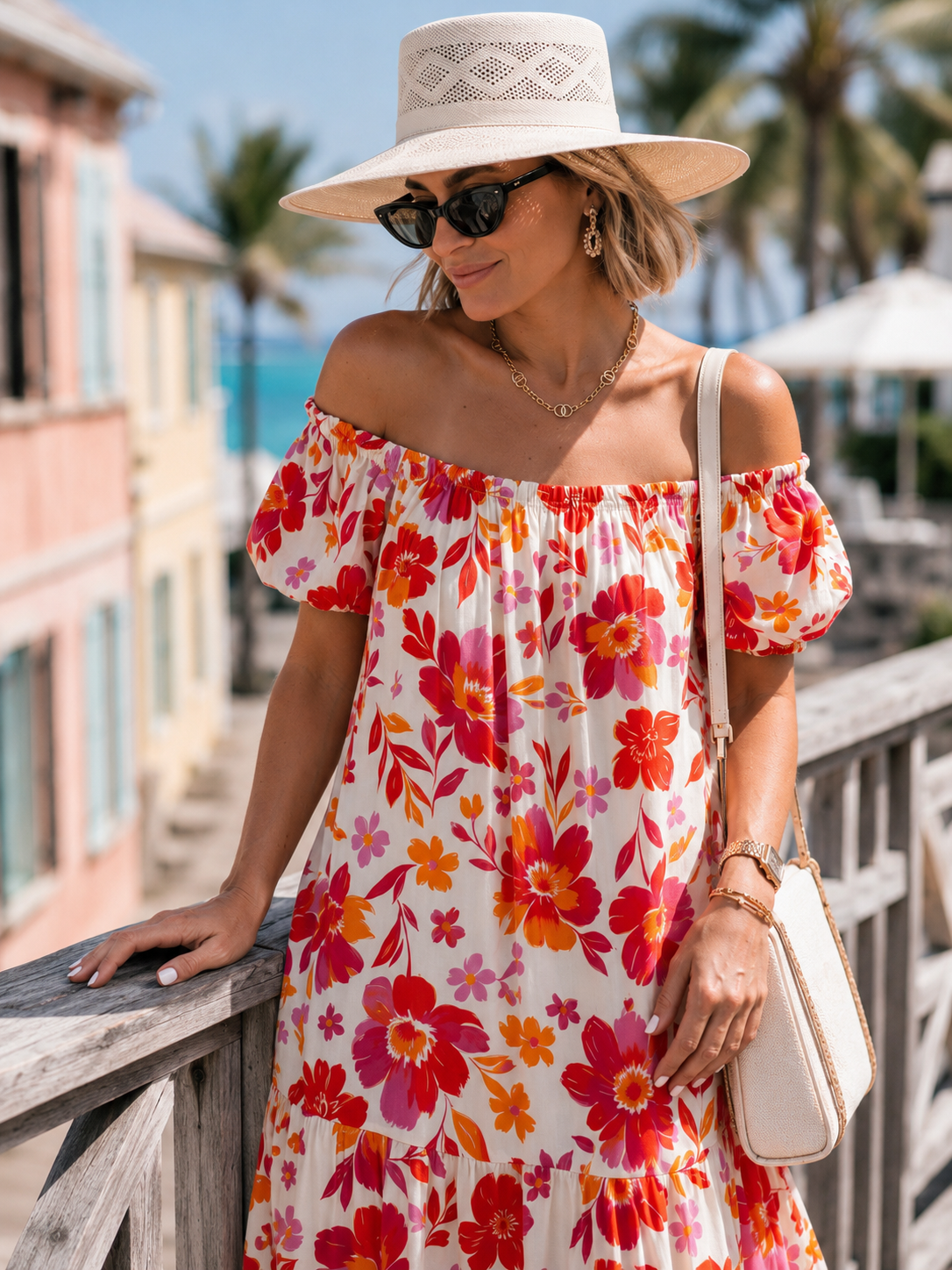 Robe Floral Épaules Dénudées