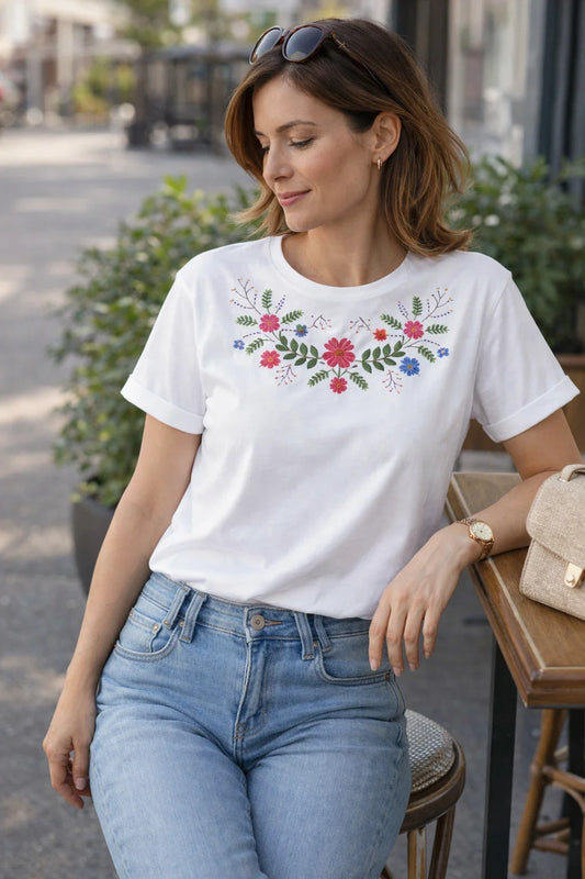 Tee-shirt Fleurs Brodées