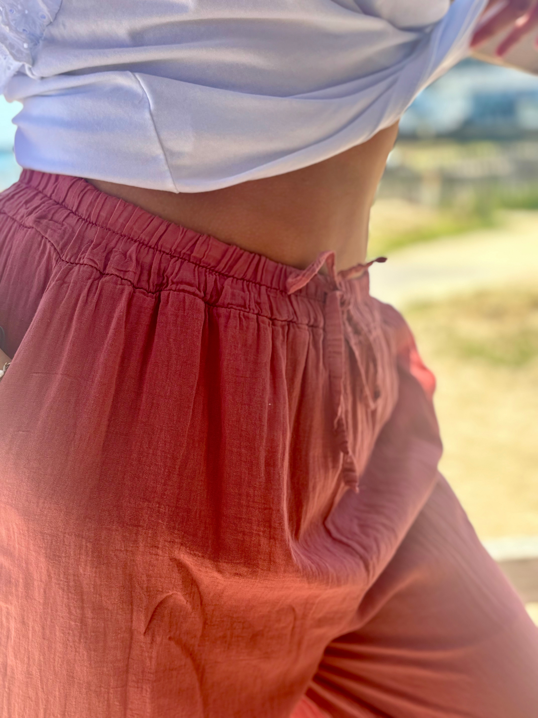 Pantalon en coton doux terracotta