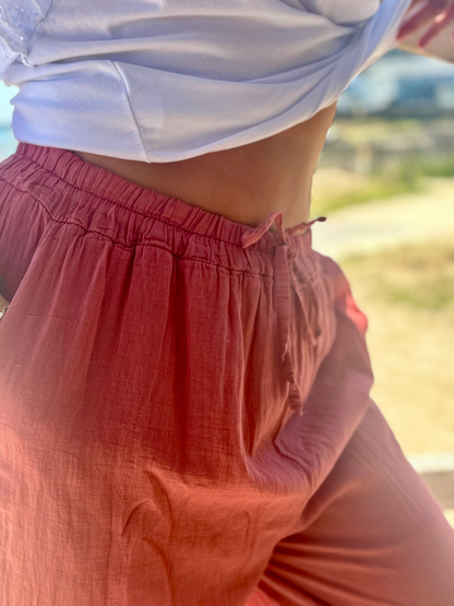Pantalon en coton doux terracotta