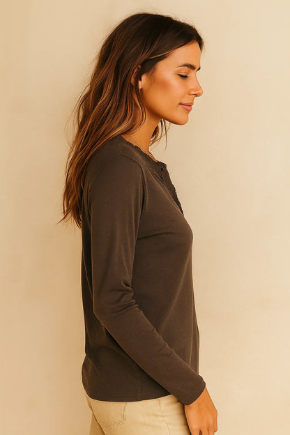 Top Fin Col Boutonné