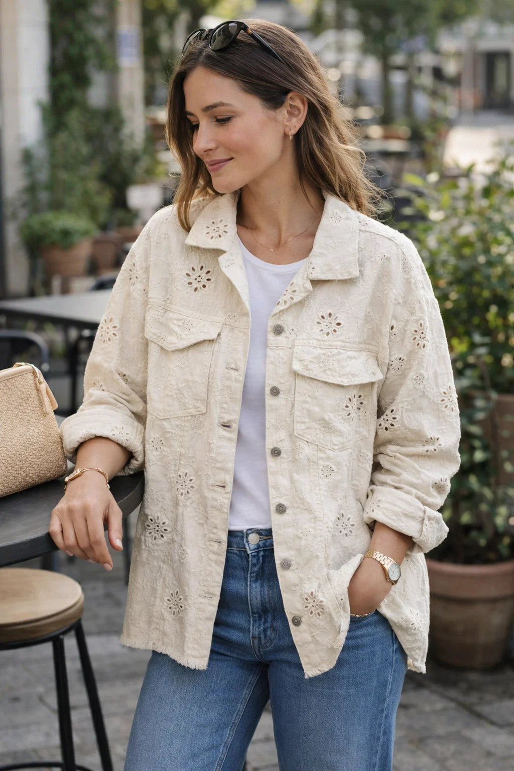 Veste Jean Brodée Fleurs