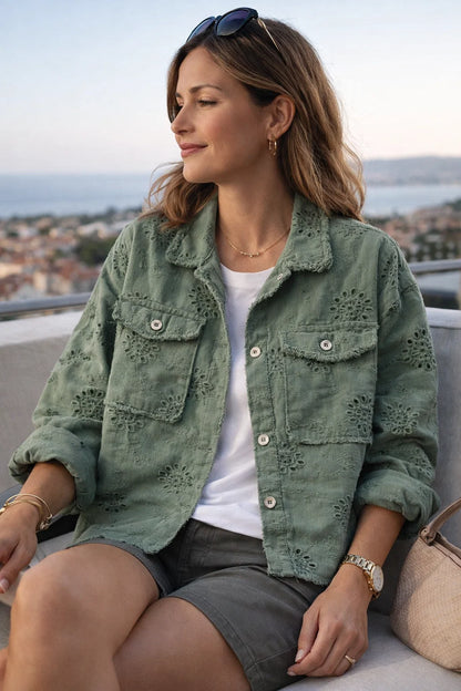 Veste Courte Brodée Fleurs