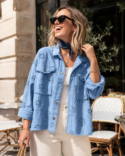 Veste Courte Jean Brodée Fleurs