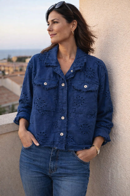 Veste Courte Brodée Fleurs