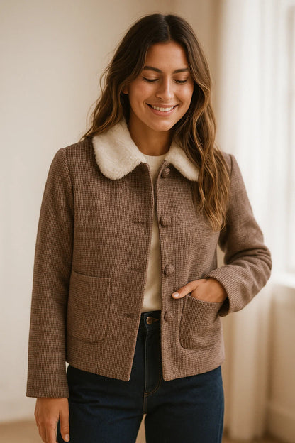 Veste à Carreaux Col Blanc