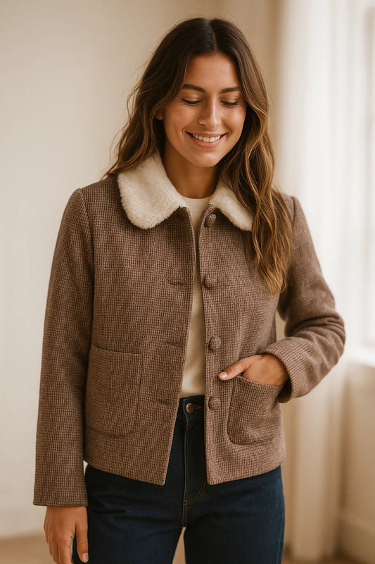 Veste à Carreaux Col Blanc