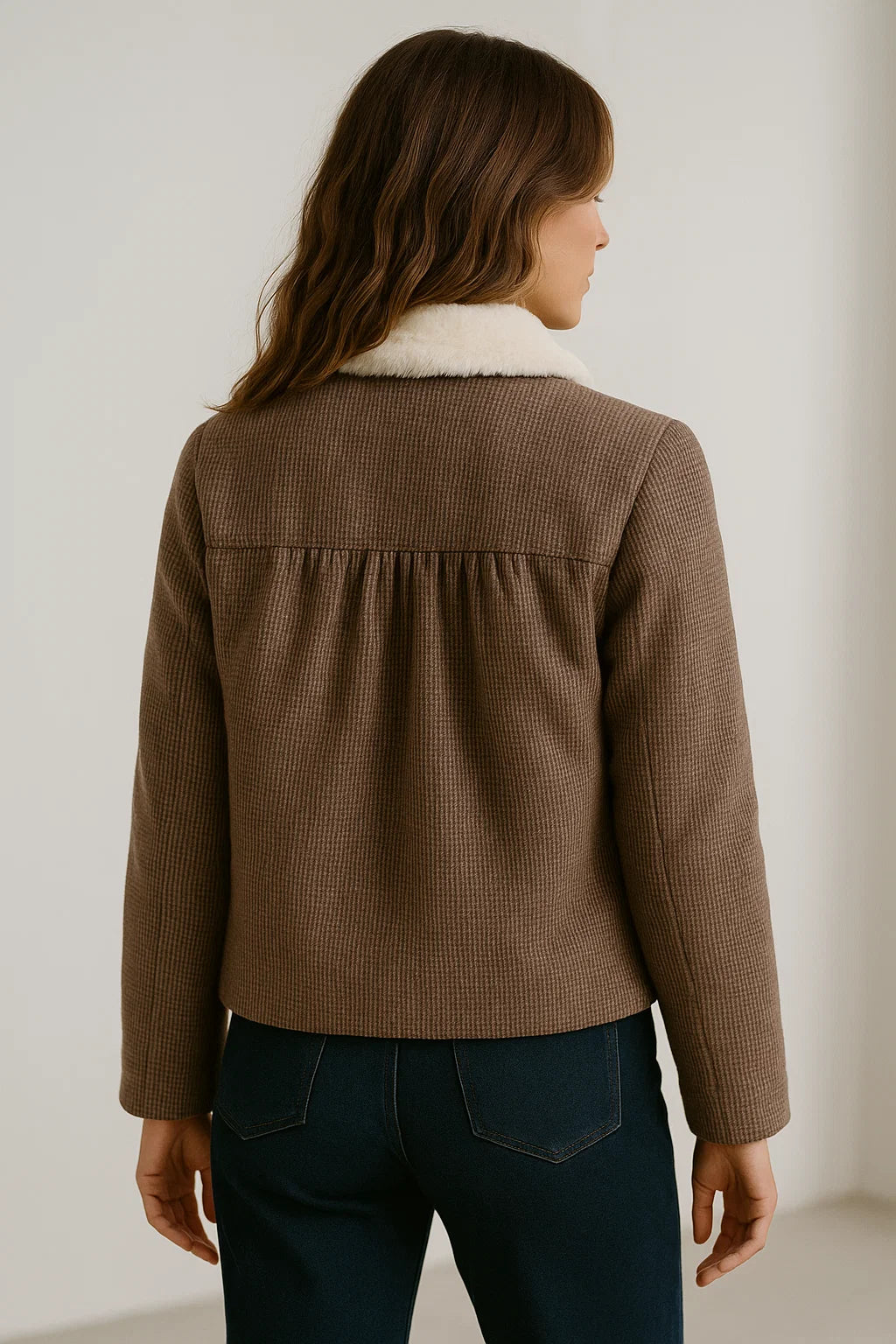 Veste à Carreaux Col Blanc