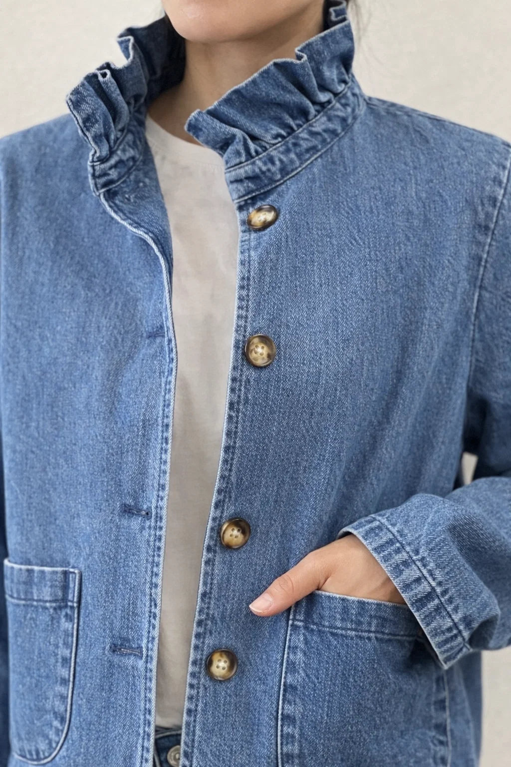 Veste Denim Col Volant