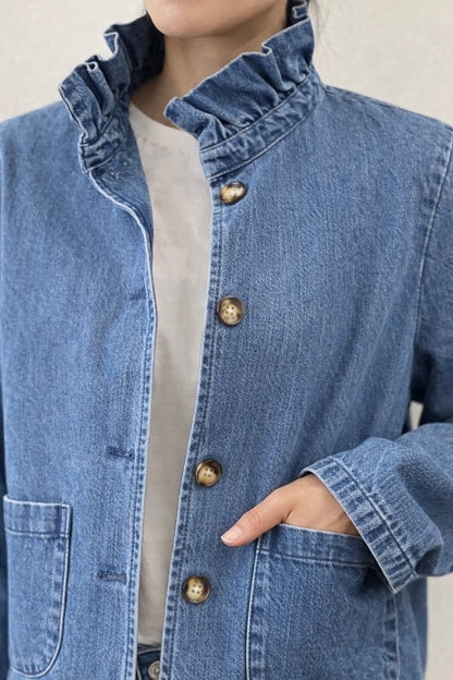 Veste Denim Col Volant