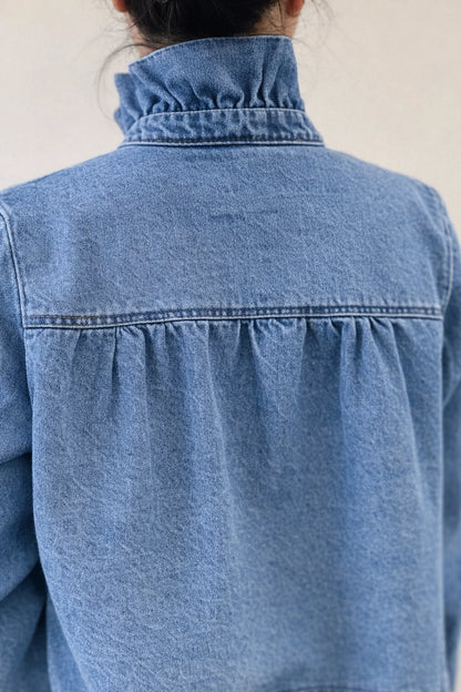 Veste Denim Col Volant