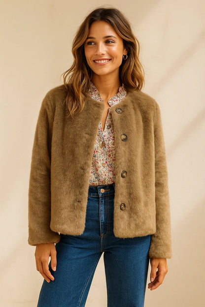 Veste Fausse Fourrure kaki
