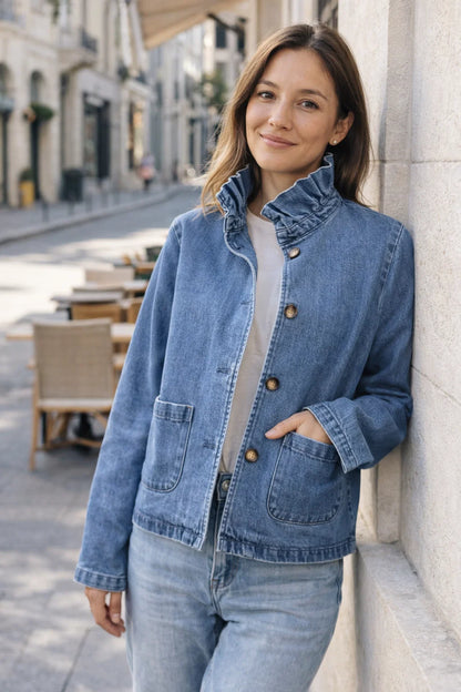 Veste Denim Col Volant